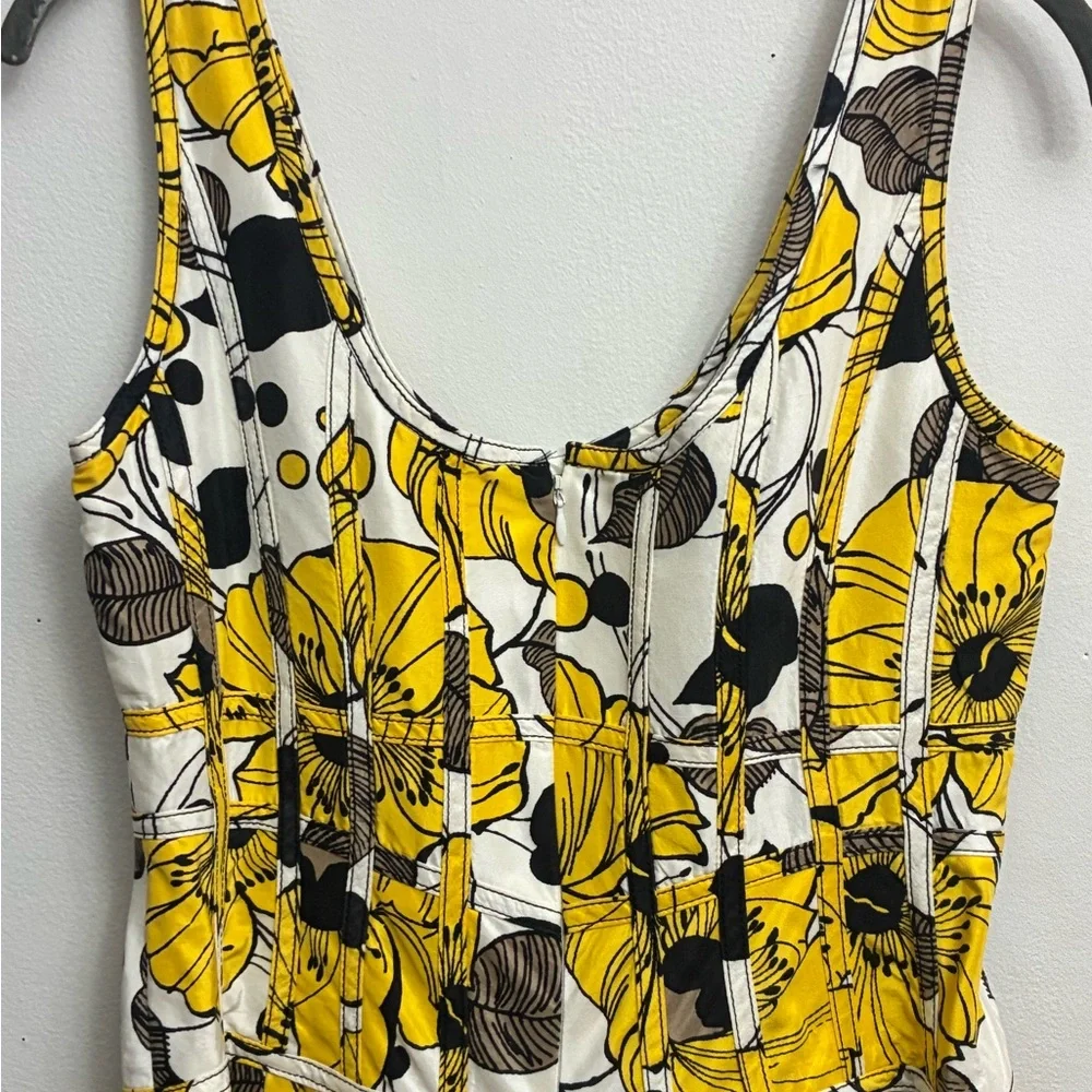 Kay Unger Yellow and Black Silk Sleeveless Sundress